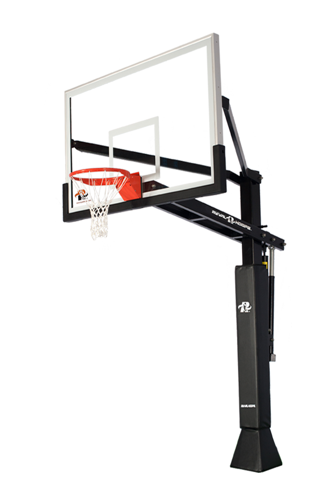 Ryval C872 Basketball Hoop - 72” Clear-View Tempered Glass Backboard, Height Adjustable, In Ground Basketball Goal, Triple Spring Break Away Rim.